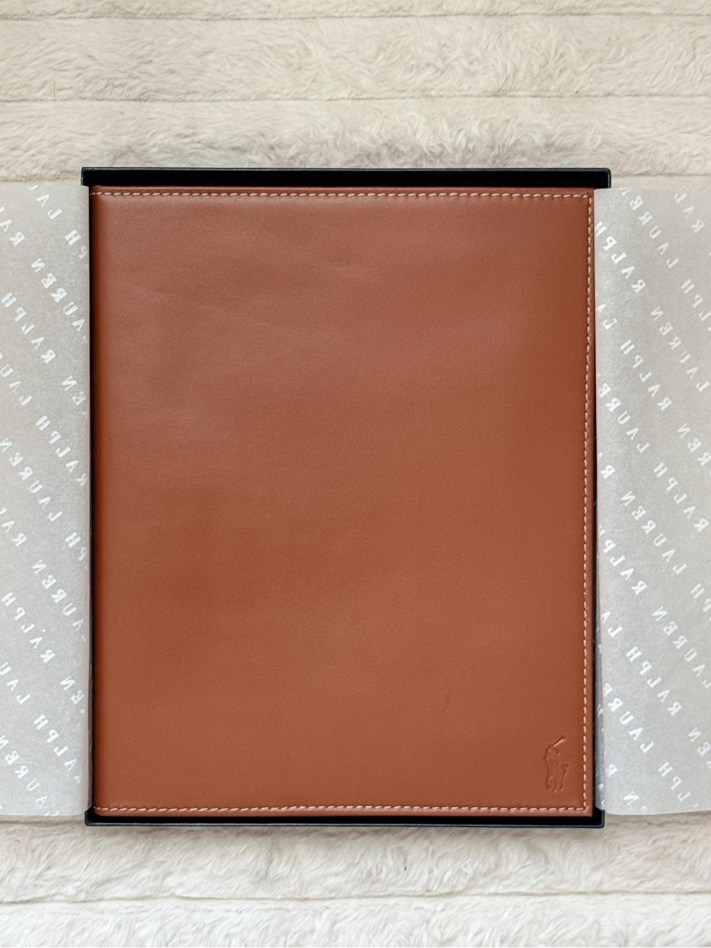 Polo Ralph Lauren Cognac Leather iPad Folio Case NEW in Box $98 MSRP